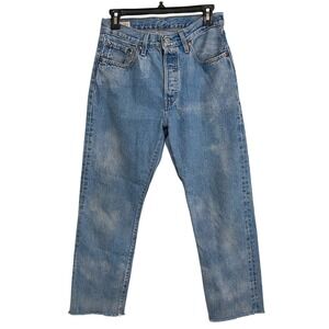 Levis Premium 501 Original Straight Leg Retro Jeans Light Wash Raw Hem W27 L26